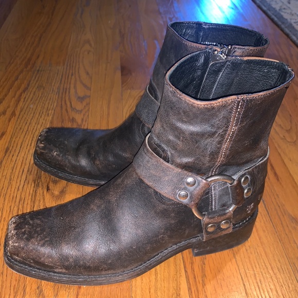 Frye dark brown soft durable leather motorcycle boots - Picture 2 of 6